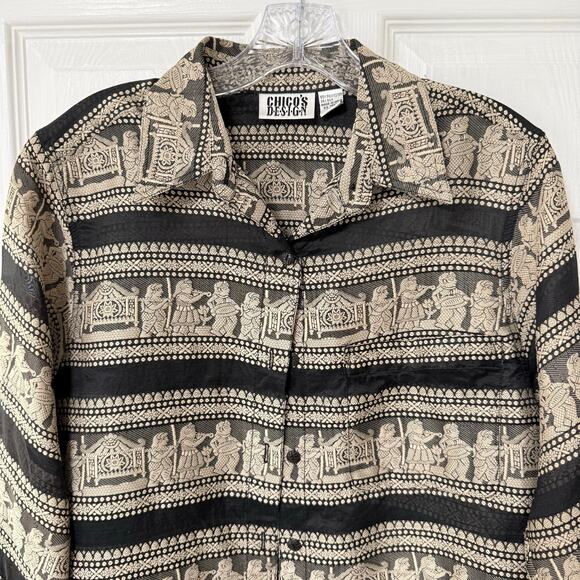 Chico's Design Women's Black & Gold Artsy Sheer Top Size 1. - Picture 2 of 11